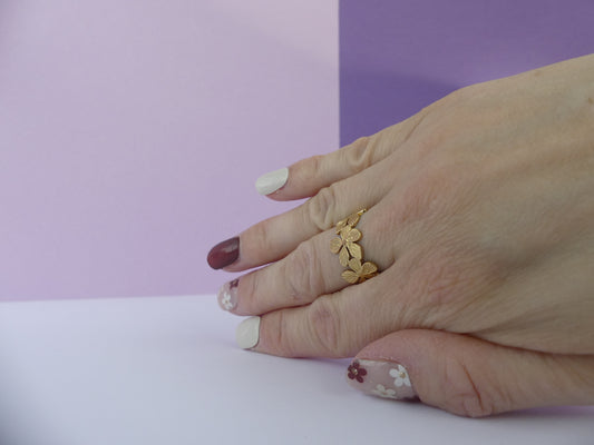Bague marguerites dorées – Acier inoxydable