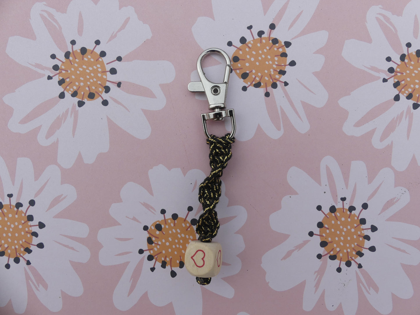 Porte-Clés Macramé Torsadé Doré et Noir