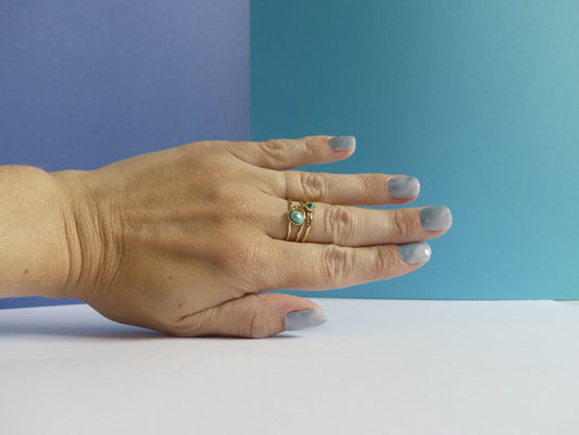 Bague femme pierre naturelle malachite – acier inoxydable doré