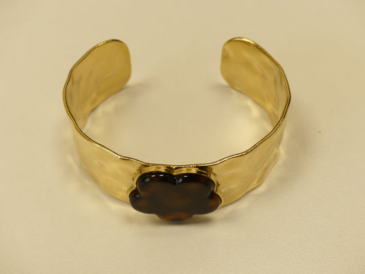 Bracelet Jonc Martelé Trèfle Écaille – Acier Inoxydable