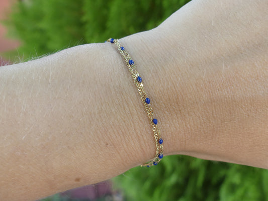 Bracelet double rang femme – Maille émaillée et forçat, acier inoxydable doré bleu