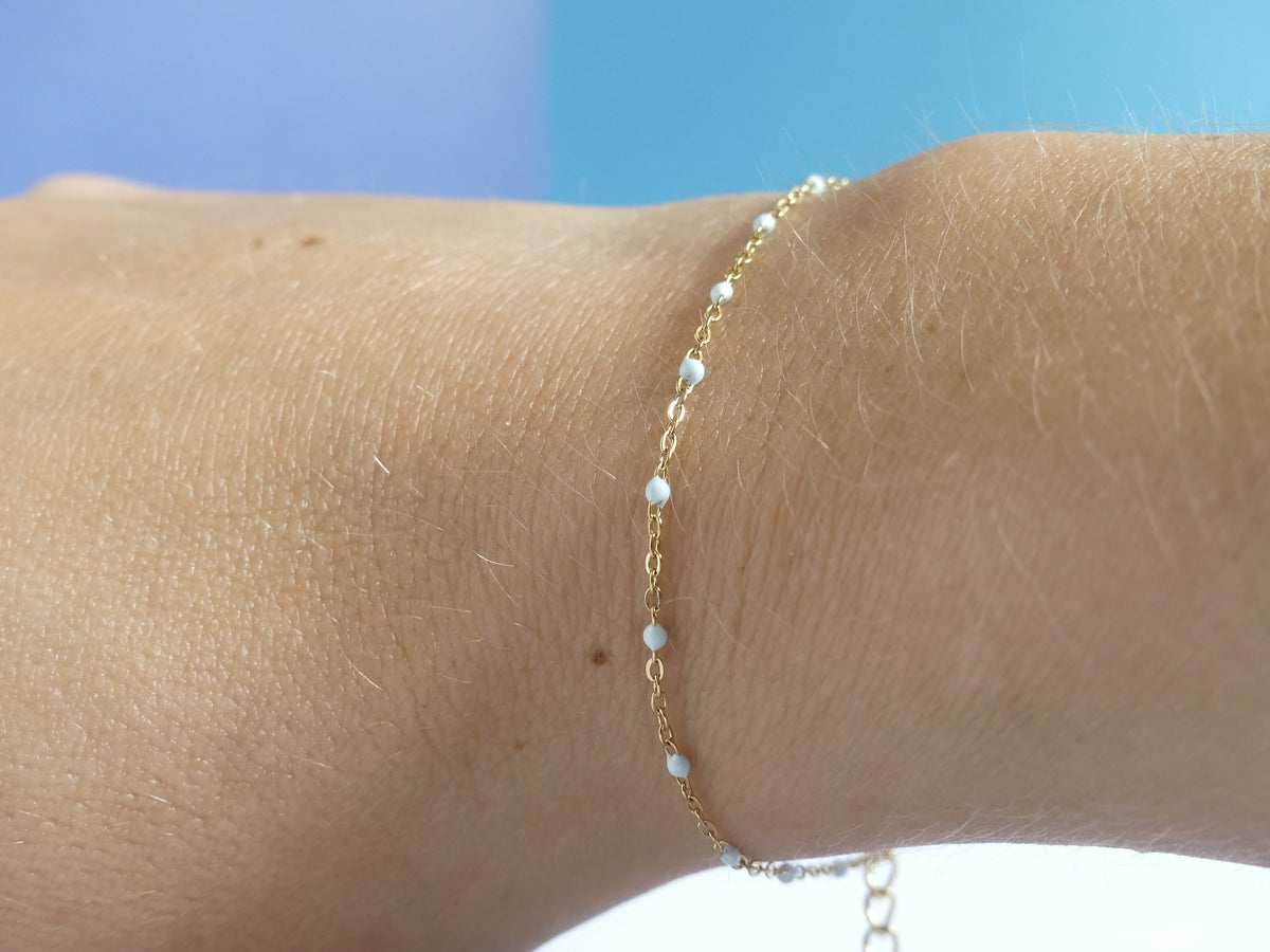 Bracelet femme chaîne émaillée – acier inoxydable doré bleu