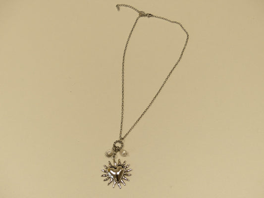 Collier - coeur, soleil et perle d'eau douce