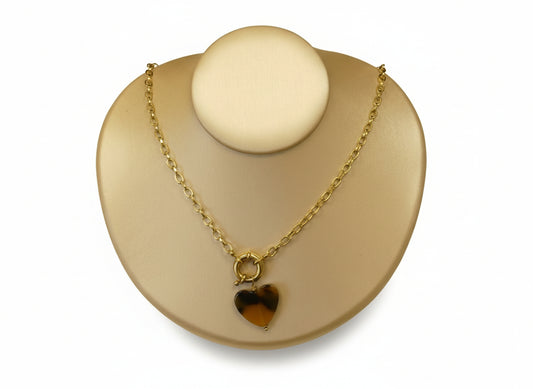 collier avec fermoir bouée et coeur en acétate motif léopard