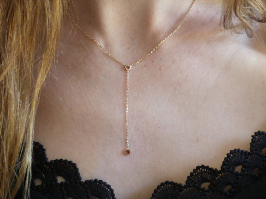 Collier femme en Y deux zirconium – acier inoxydable doré rose
