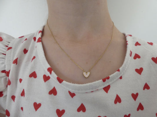 Collier enfant pendentif cœur émail rose – acier inoxydable doré