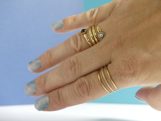 Bague femme 3 anneaux lisses et torsadé – acier inoxydable doré plus bague oeil