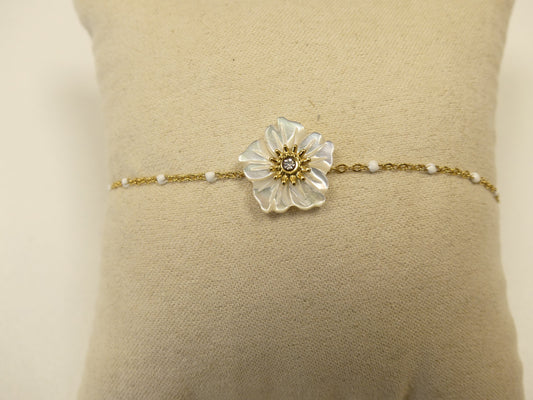 Bracelet - chaîne émaillée et fleur nacrée