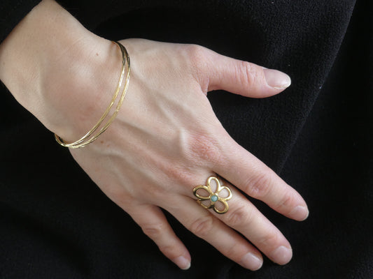 bijoux en acier inoxydable joncs et bague fleur avec pierre turquoise