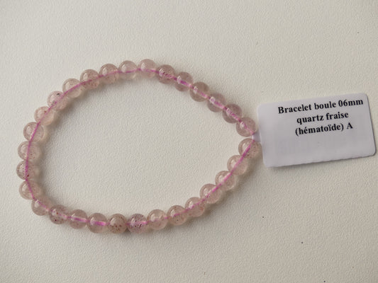 Bracelet Boule 06mm Quartz Fraise A (Hematoïde)
