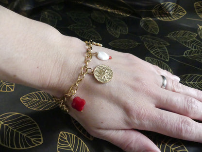 Parure bracelet et collier acier inoxydable charms médaillon, étoile et coeur
