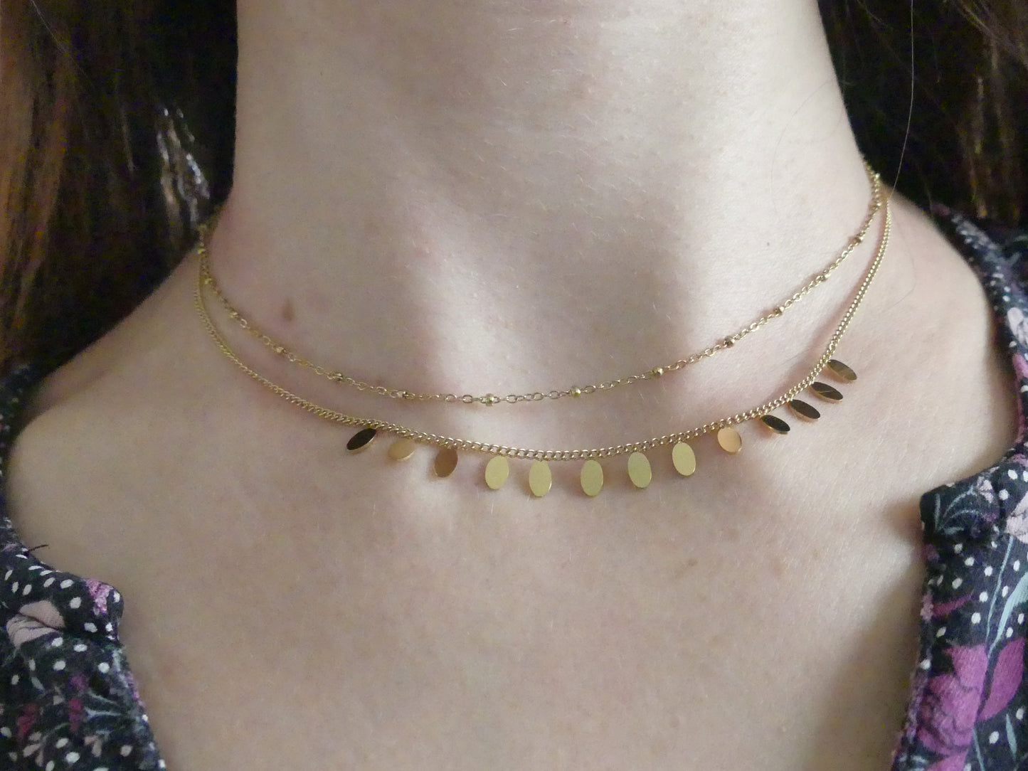 Collier Erikoa - 2 rangs, boules et pampilles ovales