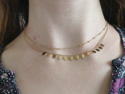 Collier Erikoa - 2 rangs, boules et pampilles ovales