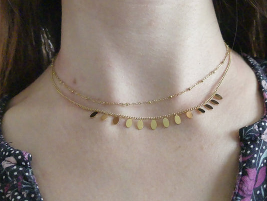 Collier Erikoa - 2 rangs, boules et pampilles ovales