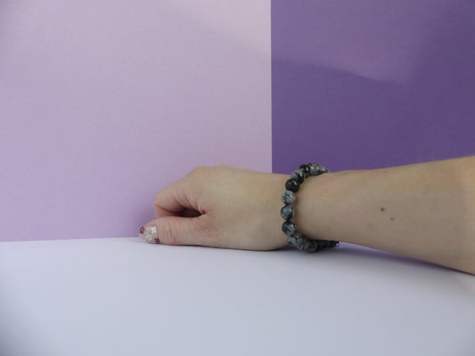 Bracelet boule 08mm Obsidienne Flocon De Neige A