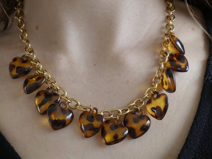 collier doré cœurs effet écaille en acier inoxydable doré