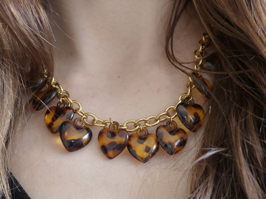 collier doré cœurs effet écaille en acier inoxydable doré