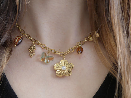 collier charms fleur de lumière acier inoxydable