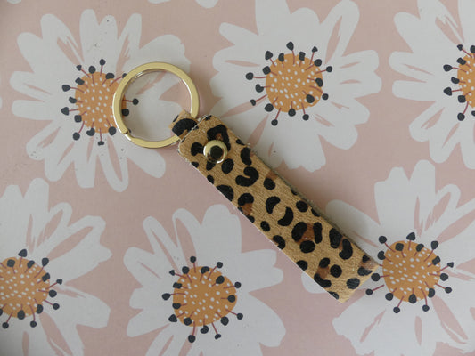 Porte-clés en cuir avec imprimé léopard Marron bronze-noir-doré