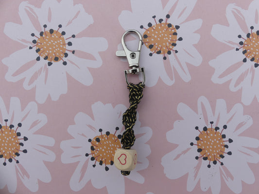 Porte-Clés Macramé Torsadé Doré et Noir