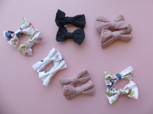 Barrette nœud tissu fait main – lot de deux – pince crocodile
