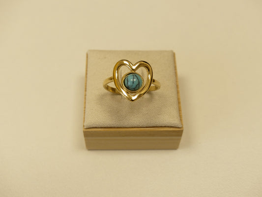 Bague cœur pierre turquoise – Acier inoxydable doré
