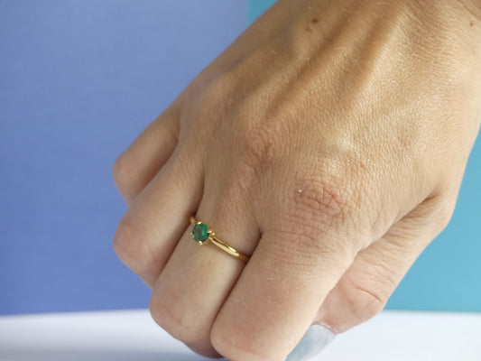 Bague femme cristal rond vert émeraude – acier inoxydable doré
