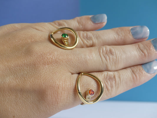 Bague femme cristal taillé – acier inoxydable doré rouge et vert
