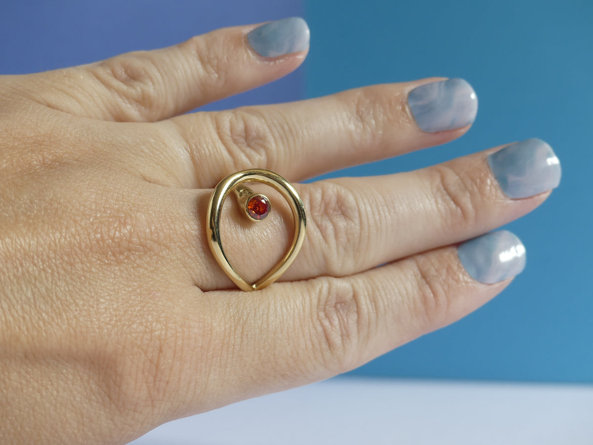 Bague femme cristal taillé – acier inoxydable doré rouge