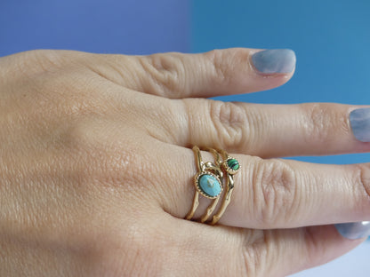 Bague femme pierre naturelle malachite – acier inoxydable doré