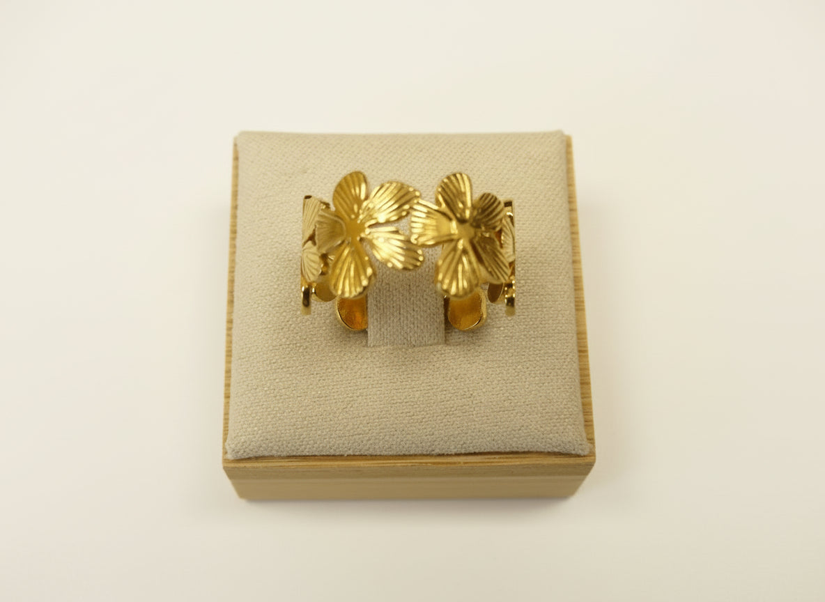 Bague marguerites dorées – Acier inoxydable