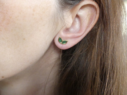 Boucles d'oreilles puces femme deux pétales zirconium vert– sans nickel
