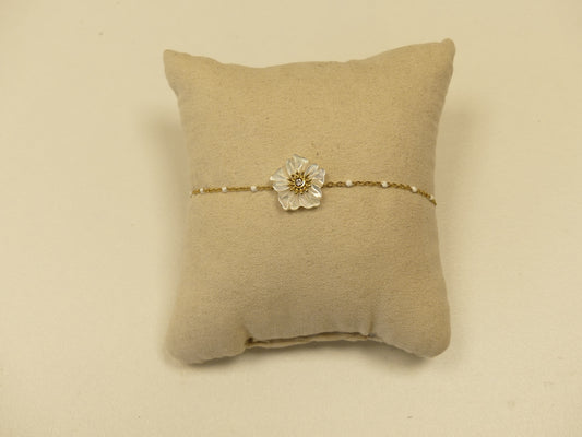 Bracelet - chaîne émaillée et fleur nacrée