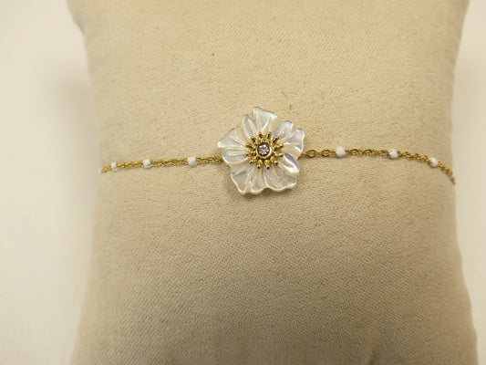 Bracelet - chaîne émaillée et fleur nacrée