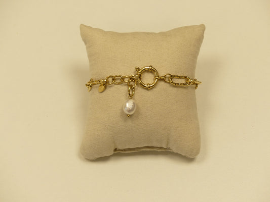 Bracelet - maille ovale diamantée et perle d'eau douce