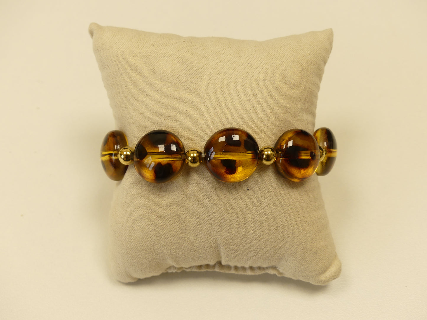 Bracelet Élastique Perles Résine Effet Écaille – Brun Doré