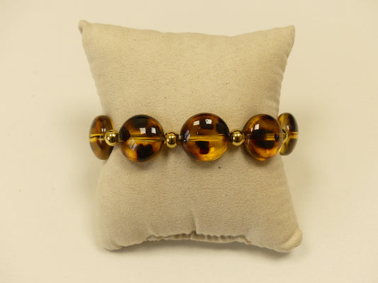 Bracelet Élastique Perles Résine Effet Écaille – Brun Doré