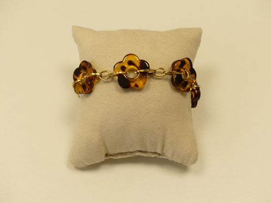 Bracelet Fleurs Effet Écaille – Résine et Acier Inoxydable Doré