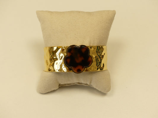 Bracelet Jonc Martelé Trèfle Écaille – Acier Inoxydable