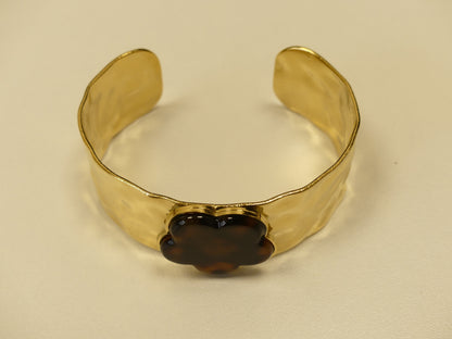 Bracelet Jonc Martelé Trèfle Écaille – Acier Inoxydable