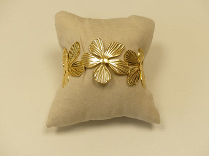 Ensemble bracelet manchette et bague fleuries et ajustables