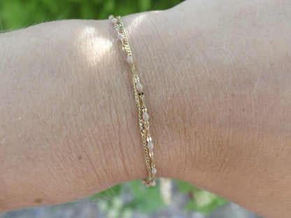 Bracelet double rang femme – Maille émaillée et forçat, acier inoxydable doré camel