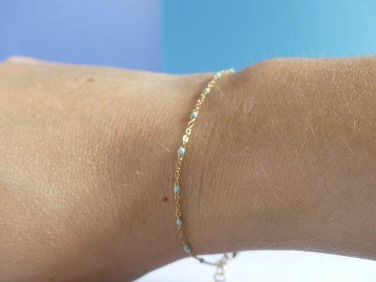 Bracelet femme chaîne émaillée – acier inoxydable doré sauge