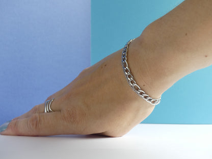 Bracelet femme deux rangs maille et chaîne fine – acier inoxydable argenté
