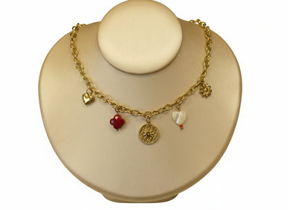 collier acier inoxydable doré charms médaillon étoile et cœur