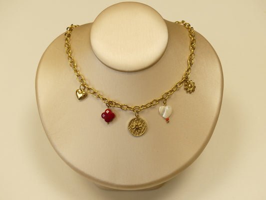 Collier acier inoxydable doré charms médaillon étoile et cœur