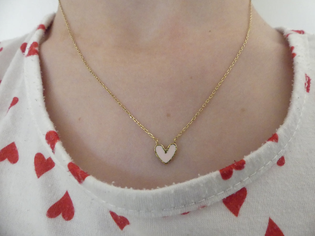 Collier enfant pendentif cœur émail rose – acier inoxydable doré