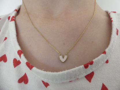 Collier enfant pendentif cœur émail rose – acier inoxydable doré