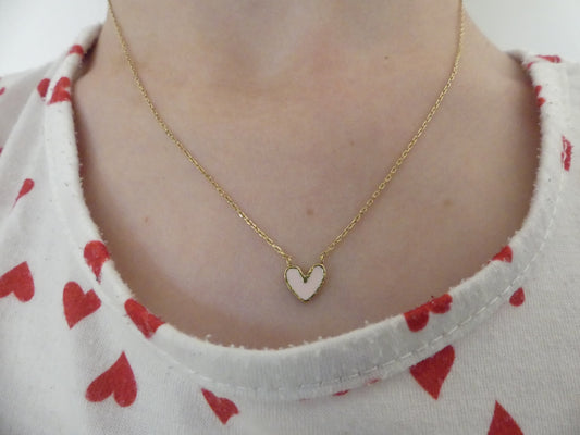 Collier enfant pendentif cœur émail rose – acier inoxydable doré