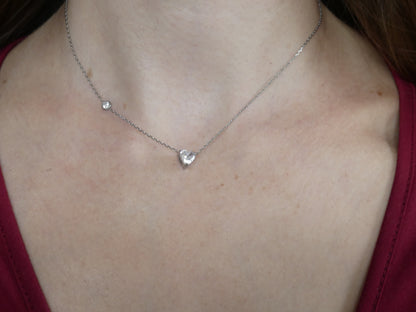 Collier femme pendentif cœur cristal blanc – acier inoxydable argenté